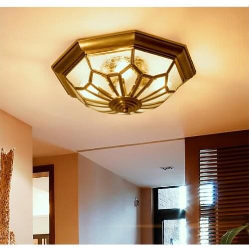 Free Shipping D46cm H18cm Art Decration 90-265V Bronze Anqitue Style Design Ceiling Lamp Copper Luster E14 LED Ceiling Lighting