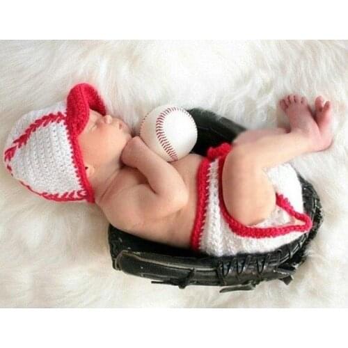 Free shipping , Handmade Newborn Crochet Baby Boy Baseball Hat and Diaper Cover baby sets newborn Photo Prop size:0-1m,3-4m