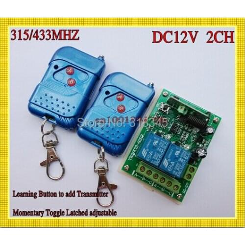 315/433MHZ 12V 2CH Transmitter Receiver RF wireless remote control switch Learning Code Momentary Toggle Latched Relay indicator
