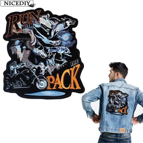 Big Motorcycle Iron On Embroidered Patches For Clothes Skull Patch Jacket Accessories Hippie Stripes On Clothing DIY Bike Patch