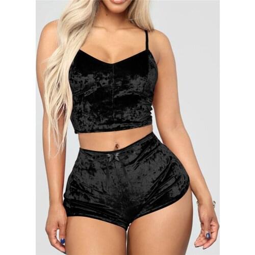 DAILOU Womens Pajamas Sexy Underwear Pijama Home Velvet Sleepwear Outfit Pajama Sets Comfortable Sleeveless Crop Top+shorts