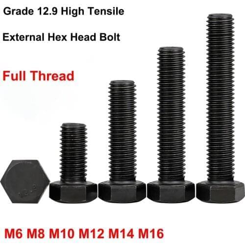 Full Thread Bolt M6 M8 M10 M12 M14 M16 Metric High Tensile Grade 12.9 External Hex Hexagon Head Cap Screw Bolt DIN933