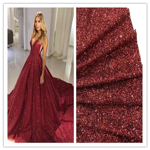 Good selling 5 yards/lot burgundy glued glitter lace fabric SYJ-1810 tulle lace for sexy dress