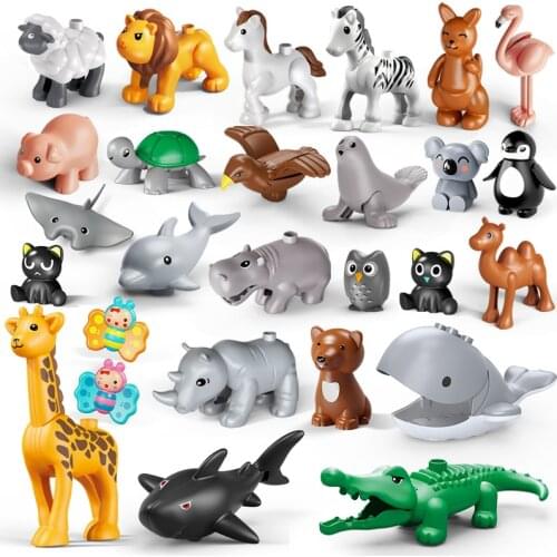 Big Building Blocks Animal Accessories Lion Cat Penguin Comptatible with Large DIY Bricks Children Kid Educational Assembly Toys