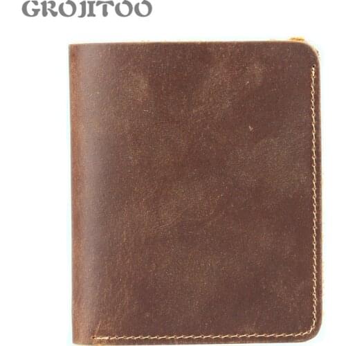 GROJITOO Crazy horse leather short mens wallet cowhide wallet multi-card mens handbag high-quality cowhide wallet