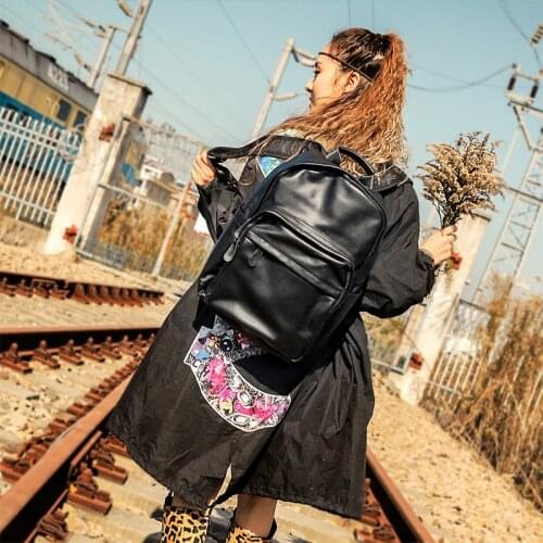 Leather Backpack Multi-pocket Backpack Simple Casual Womens Bag Computer Bag Large-capacity Cowhide Travel Black Female Big