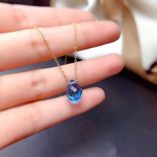 Natural Blue topaz Pendant natural gemstone pendant S925 sliver Simplicity grace Water drop Women girl party gift jewelry