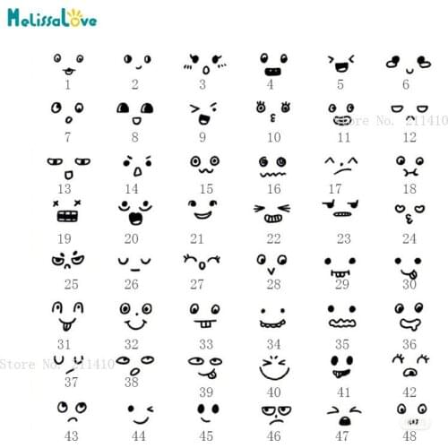 Cute and Simple Small Expression Door Stickers Toilet Glass Decals Removable Line Decor For Kids YT6227