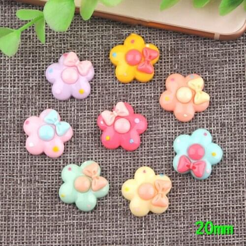 Cute Spring Flower Resin Cabochon with Knot Bow Decorated Flatback kawaii 20mm Floral Clay Beads Charms Ornament Accessories