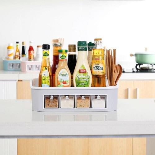 Multi Grid Seasoning Storage Box Storage Rack Set Kitchen MSG Salt Pot Household Spice Jar With Spoons