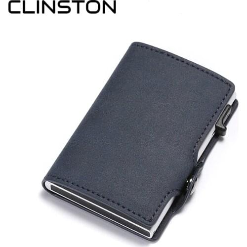 Hasp Men Credit Card Holder Automatic RFID Blocking Leather ID Card Holder Aluminum Metal Men Wallet Purse for Cards