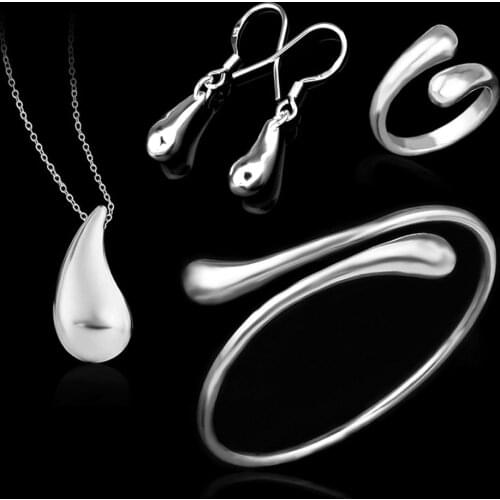 Jewelry Sets Water Drop Wedding Bridal Jewelry Set Ring+ Necklace+Bangle+Earrings Solid Women Weeding Party Gifts