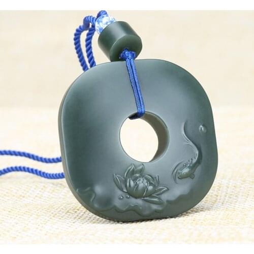 Natural jade A hetian jade handcarved jade black green jade pendant for lovers jade necklace jadeite jade jewelry