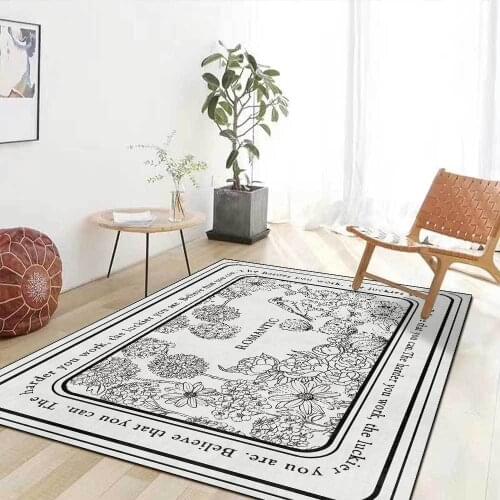 Modern Style Non-Slip Floor Mat for Living Room Bedroom Black White Plant Bird Printed Carpet Kitchen Bath Corridor Door Rugs