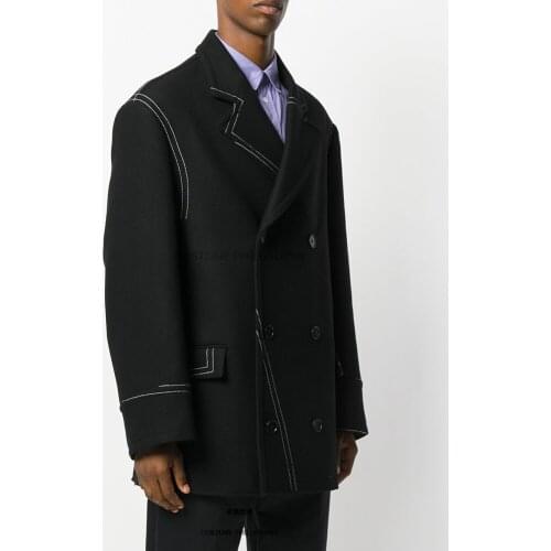 The new winter mens wool jacket with loose thread and loose suit collar and double-breasted custom woolen jacket . S-6XL