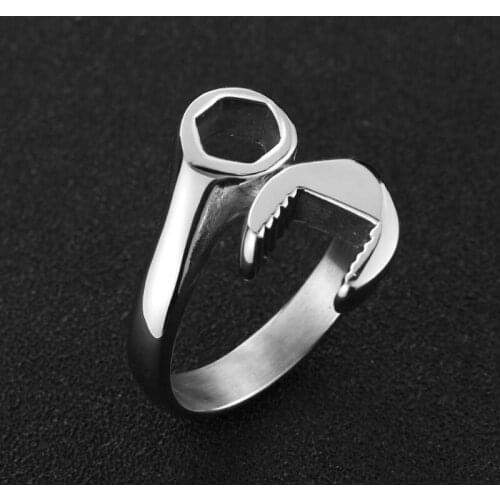 New Fashion Mens Ring Cool Biker Wrench Stainless Steel Punk Style Rings for man Size 8-13 anel masculino Male Jewelry