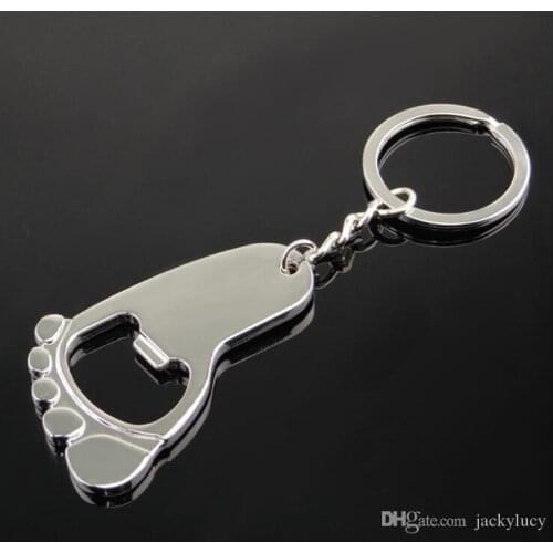 Personalized Design Foot Bottle Opener Fashion Alloy Keychain Key Chain Ring For Wedding Gift Baby Shower Favor Supplies