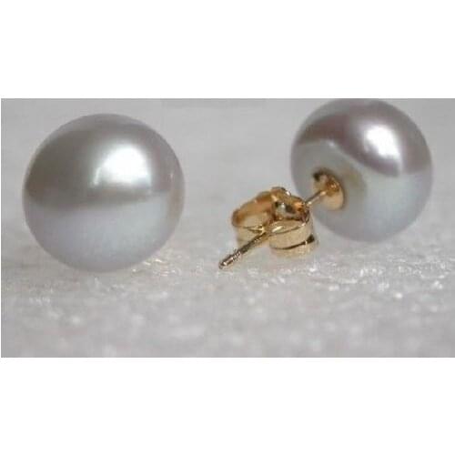 A pair of natural AAA+ 10-10.5mm south seas gray pearl earrings 14k/20 Gold