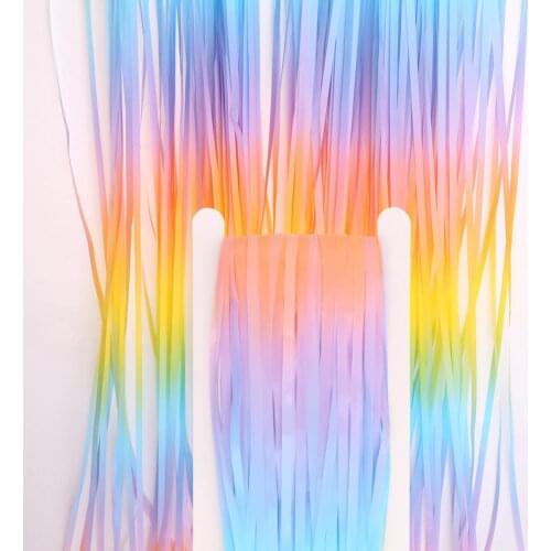 PET Macaron Rain Silk Curtain For Birthday Party Wedding Decoration Colorful Tassel Background Wall Decoration