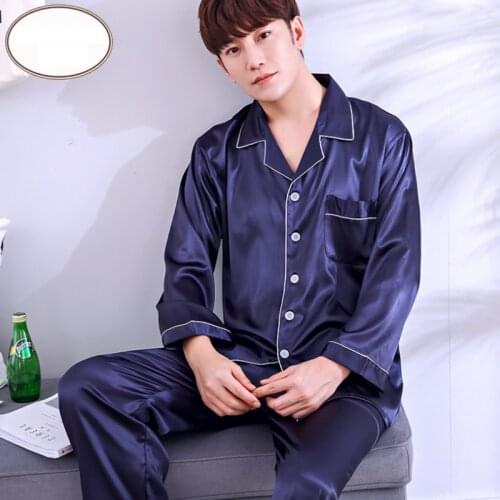 Men Pyjama Set spring Summer Long Sleeve Men Pajama Suit Autumn Nightwear Collar Pijama Male Sleepwear Two Piece XXXL