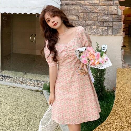 SEMIR Floral Dress Women Summer French Square Collar 2021 New Summer Girl Puff Sleeve Long Dress Waist