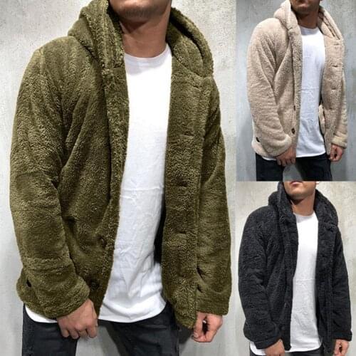 Fluffy Fleece Hooded Men Winter Warm Coat Thick Jacket Tops Double-Sided Fleece Outerwear Long Sleeve Cardigans Sweatshirts