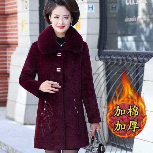 Large Size Woolen Coat Turn-over Collar Slim Fit Autumn Winter Thickened Style Middle-aged Elderly Embroidered Woolen Cloth