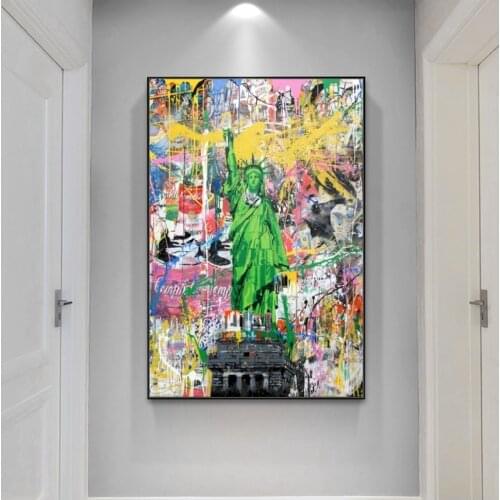 Street Graffiti Wall Art Statue of Liberty Pop Art Canvas Paintings Poster Print Wall Art for Living Room Home Decor (No Frame)