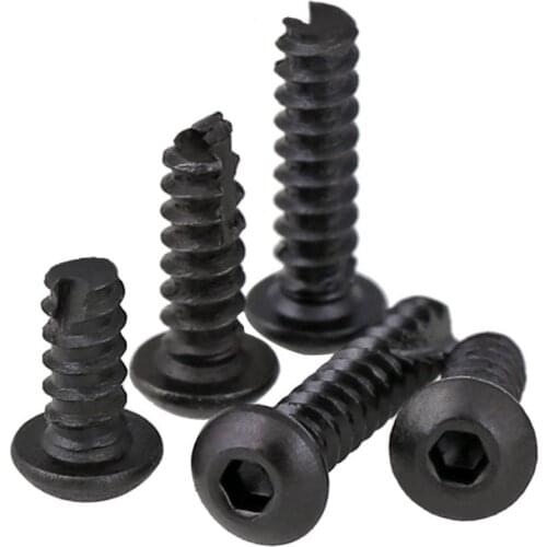 50Pcs M2 M2.6 Grade 8.8 Carbon Steel Black Round Head Hex Socket Self-tapping Screws Pan Head Flat Tail Self Tapping Screw