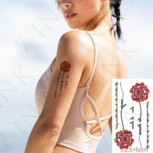 Waterproof Temporary Tattoo Sticker Red Peony Letter Lavender Face Body Art Foot Arm Fake Tatto Flash Tatoo For Women Men