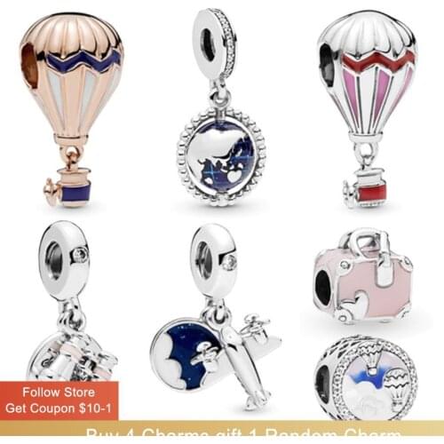Volayer 925 Sterling Silver Beads Hot Air Balloon Globe Trip Charms fit Original Pandora Bracelets Women DIY Jewelry