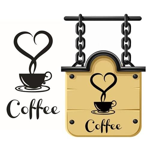 High Quality 1PC Black Coffee Cup Vinyl Wall Sticker Coffee shop Restaurant wall decor decals Kitchen Decoration