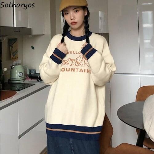 Women Pullovers Sweaters Japan Style Harajuku Fashionable Loose Casual Students Simple Warm O-neck Temperament Vintage Couples