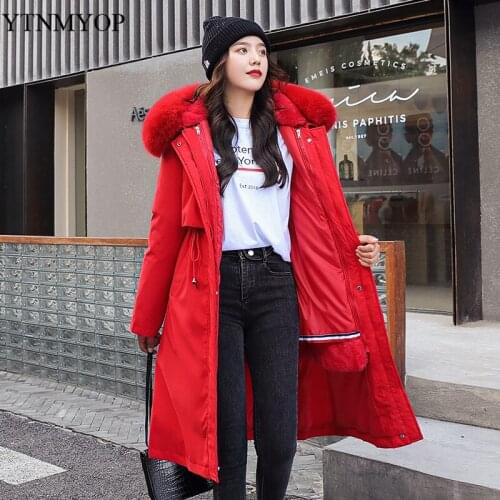 YTNMYOP Winter Coat Female Thicken Warm Parkas Women Snow Wear Fur Lining Coats High Street Distachable Clothing Ladies