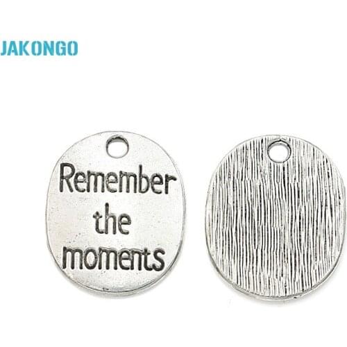 10pcs Tibetan Silver Plated Word Remember the Moment Charms Pendants for Jewelry Making Accessories DIY Craft Handmade 22x18mm