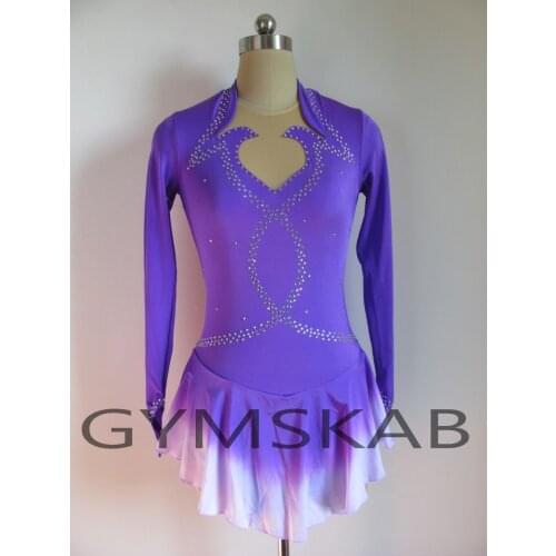 2018 Elegant Figure Skating Dress Womens Girls Customized Ice Skating Dress Long-sleeved Gymnastics Costume 8176