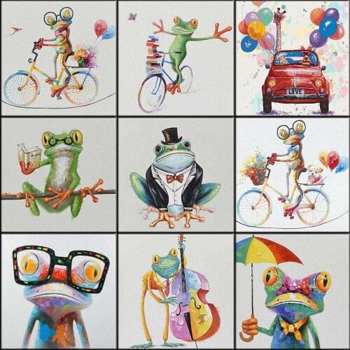 Abstract Happy Frogs Animals Painting By Numbers Acrylic Paint Drawing On Canvas Hand Painted Oil Painting Unique Gift 50x50CM