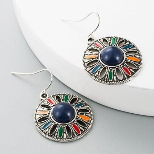 Bohemian Circle Metal Pendant Dangle Earrings for Women Girl Vintage Earrings Jewelry Women Accessories Hot Sale Gift Wholesale