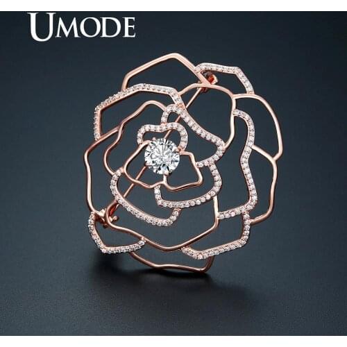 UMODE Rose Gold Color Flower Brooches Vintage Suit Pins Crystal Cubic Zirconia Brooches Women Luxury Jewelry Accessories UX0017A