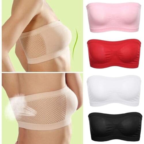 Womens Basic Stretch Strapless Seamless Tube Bra Top Bandeau Underwear One Size Elastic Comfortable