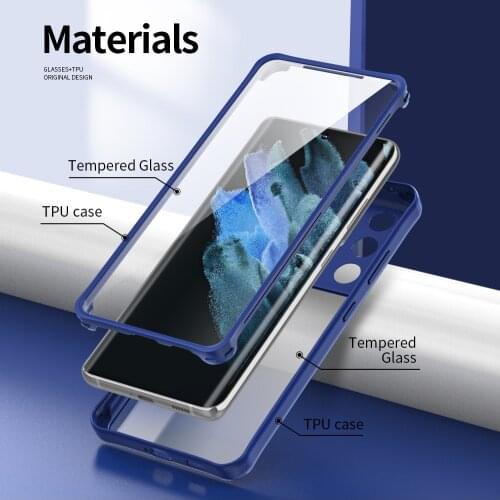 For Samsung Galaxy S21 Plus Ultra 360 Full Protection Double Sided Glass Snap Design Soft TPU Bumper Case Cover