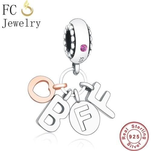 FC Jewelry Fit Original Brand Charm Bracelet 925 Sterling Silver Rose Gold Letter Alphabet Beads Best Friend Love Berloque DIY