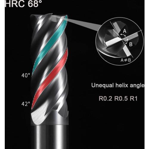 4 Flute CNC Tools R0.2/R0.5/R1mm High Hardness Tungsten Steel Corner Round Nose End Mills HRC68 Carbide Milling Cutter for Metal