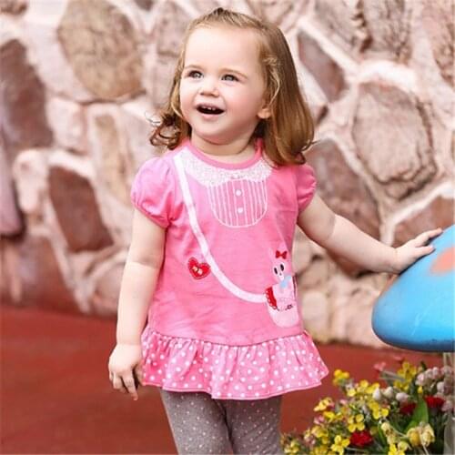 Summer Baby Kids girls short Sleeved cute sweet Cartoon Rabbit Butterfly ruffle hem t-shirt tops Summer Clothes lm001h
