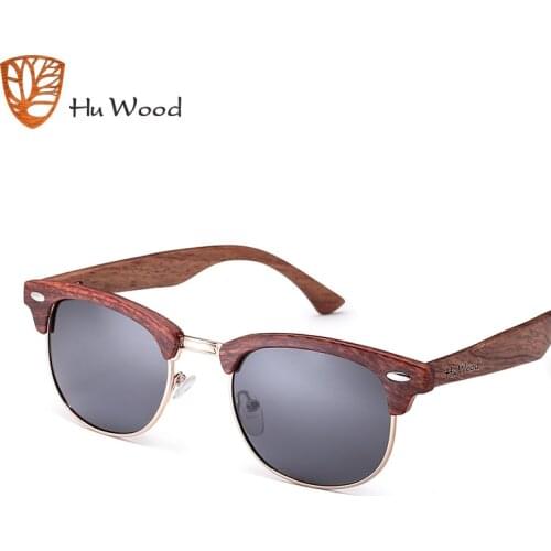 HU WOOD Fashion Oval Semi-Rimless Sunglasses For Unisex Polarized Sun Glasses Wooden Striped Horn Sunglass Driving GR8005