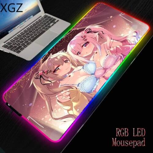 RGB Two Girl Big Breast RGB Large Gaming Lock-edge Mouse Pad Led Illumination Anime Mousepad Rubber Base Computer Keyboard Mat
