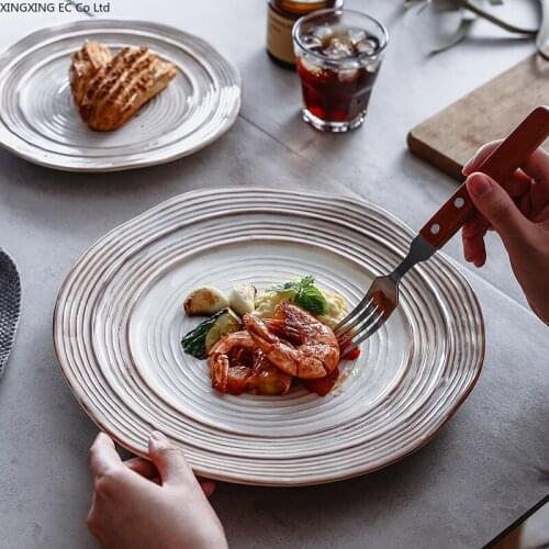 Ceramic Steak Plate Restaurant Pasta Salad Plate Household Dish Creative Large Round Plate Japanese Disc Tableware Supplies