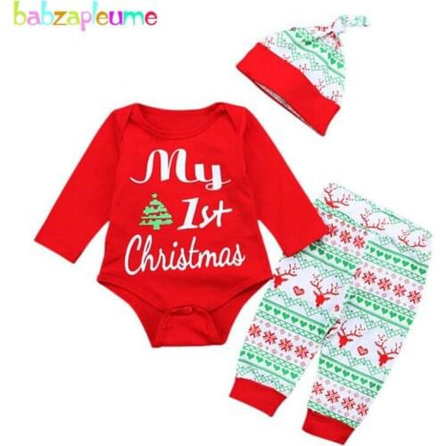 3Piece Christmas Outfits Newborn Baby Girl Clothes Letter Print Long Sleeve Cotton Bodysuit+Pants+Hat Infant Clothing Set 1971-1