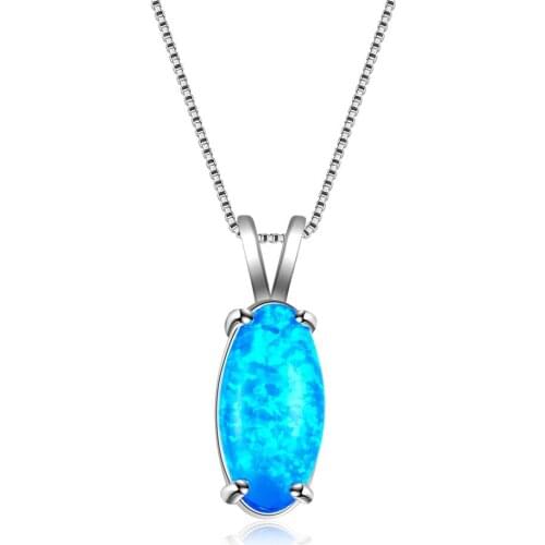 HOT SELL New Style Oval Shape Pendant Simple Delicate Blue Imitation Opal Pendant Necklace Women Wedding Christmas Jewelry Gift