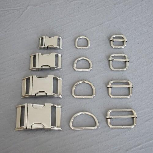 1 Set 15mm/20mm/25mm/30mm Metal Belt Straps Adjust Slider Side Release Buckle D Ring DIY Accessory For Pet Dog Collar Harness